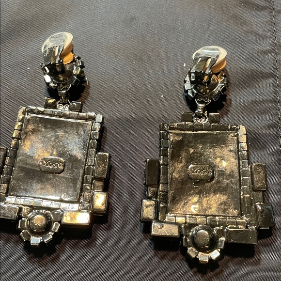 Lawrence Vrba Elegant Green and Silver Statement Earrings